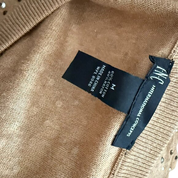 I.N.C. Tan knit Sweater embelished in rinestones M Medium long sleeve - Picture 6 of 6